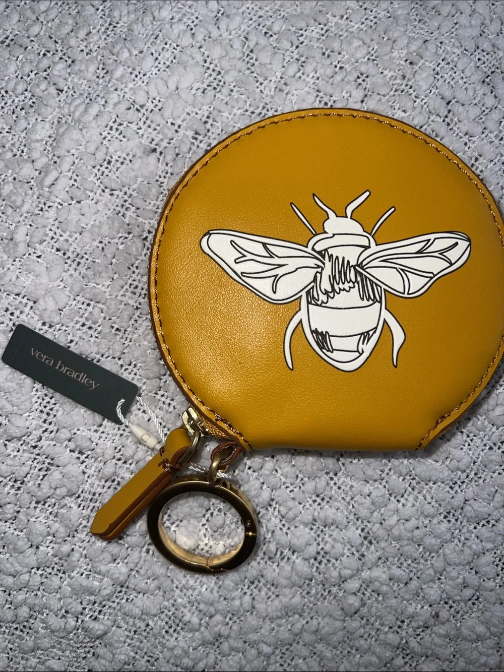 Vera Bradley Mustard Yellow Bee Coin Pouch Keyring